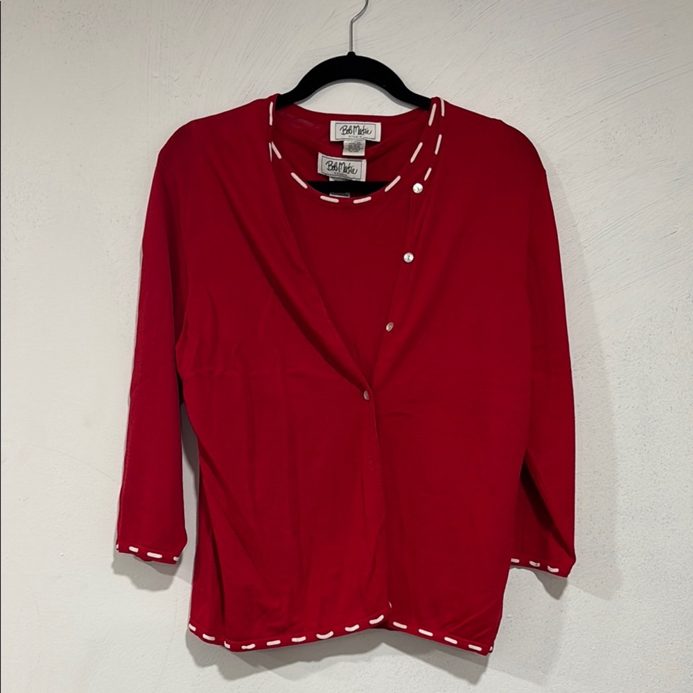 Alfred Dunner Red Asymmetrical 3/4 Sleeve Blouse